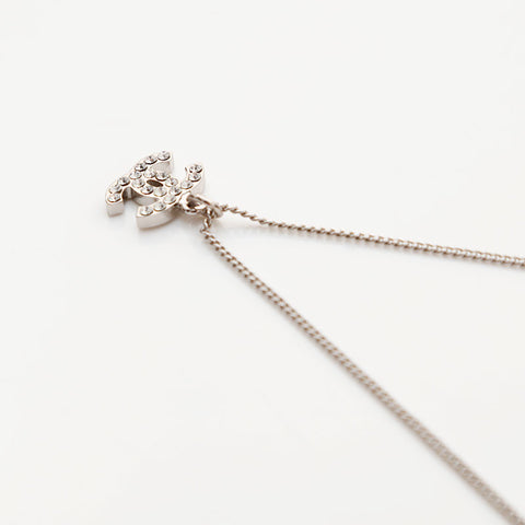 CHANEL 06V COCO Mark Rhinestone Necklace Silver WS21643