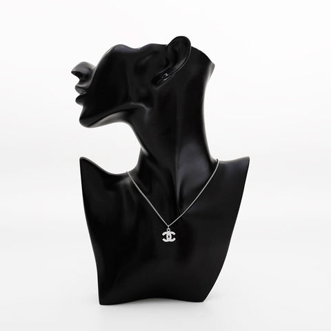 CHANEL 06V COCO Mark Rhinestone Necklace Silver WS21643