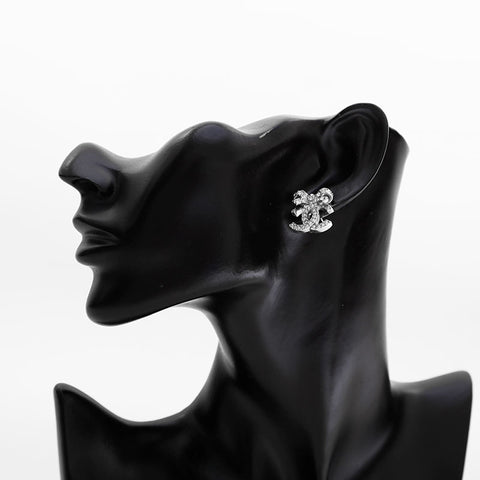 CHANEL B25V COCO Mark Reebon Rhinestone Pierce Silver WS21644