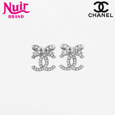 CHANEL B25V COCO Mark Reebon Rhinestone Pierce Silver WS21644