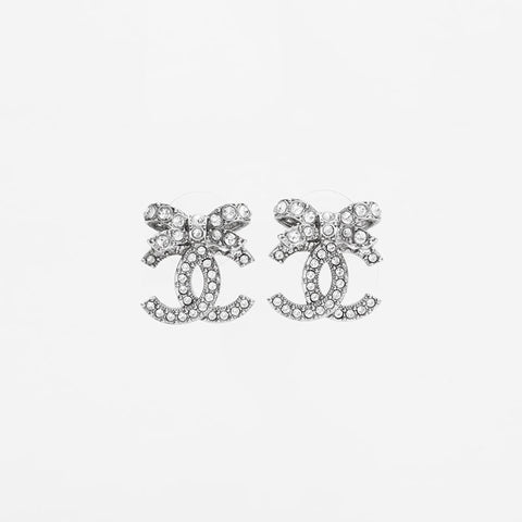 CHANEL B25V COCO Mark Reebon Rhinestone Pierce Silver WS21644