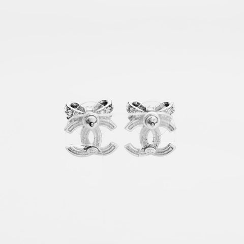 CHANEL B25V COCO Mark Reebon Rhinestone Pierce Silver WS21644