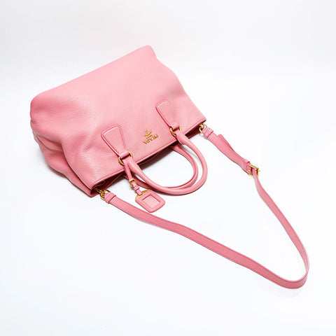 PRADA Leather 2-way tote Handbag pink WS21647