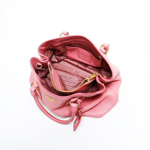 PRADA Leather 2-way tote Handbag pink WS21647