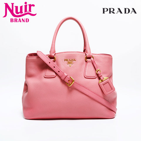 PRADA Leather 2-way tote Handbag pink WS21647