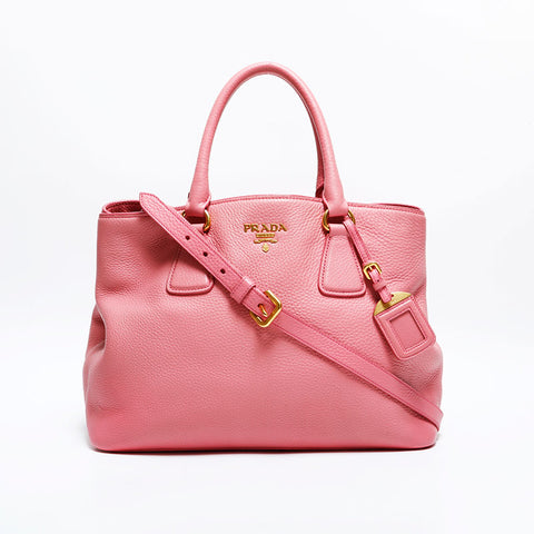 PRADA Leather 2-way tote Handbag pink WS21647