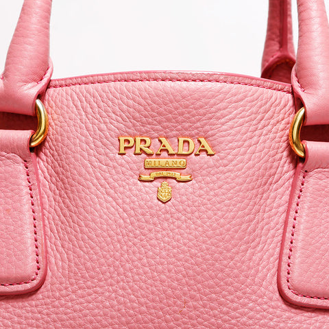 PRADA Leather 2-way tote Handbag pink WS21647