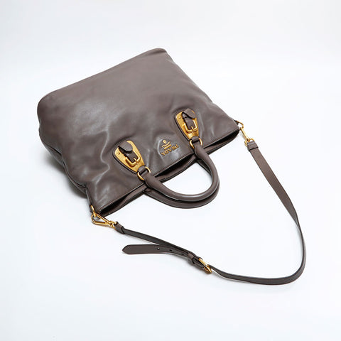 PRADA Leather 2-way tote Handbag Brown WS21648