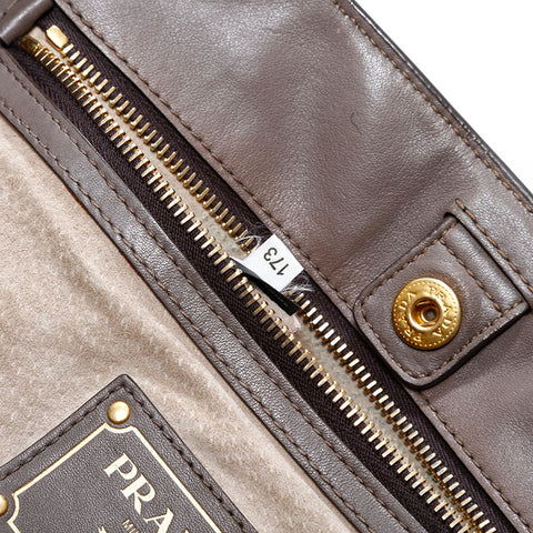 PRADA Leather 2-way tote Handbag Brown WS21648