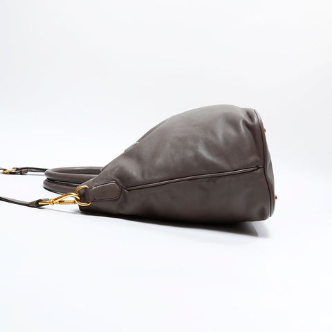 PRADA Leather 2-way tote Handbag Brown WS21648