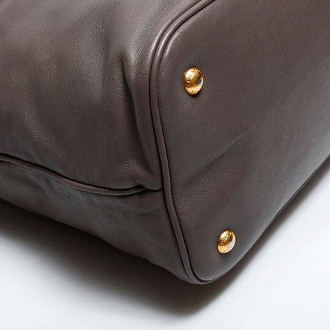 PRADA Leather 2-way tote Handbag Brown WS21648