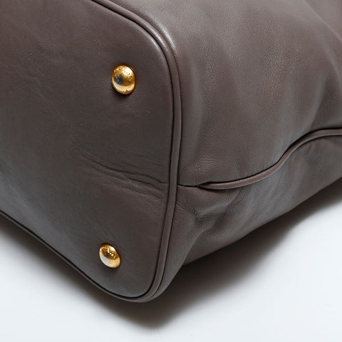 PRADA Leather 2-way tote Handbag Brown WS21648