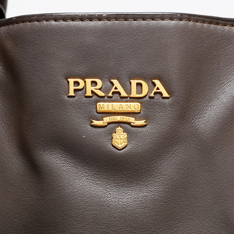 PRADA Leather 2-way tote Handbag Brown WS21648