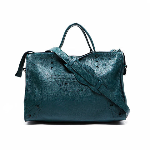 BALENCIAGA Motocross Blackout City 2way Leather Tote Bag green WS21658