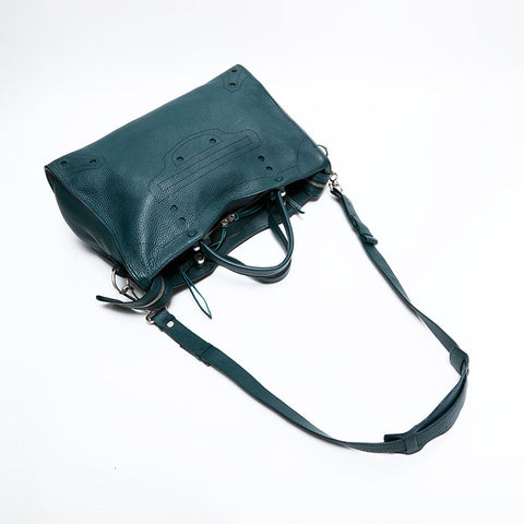 BALENCIAGA Motocross Blackout City 2way Leather Tote Bag green WS21658