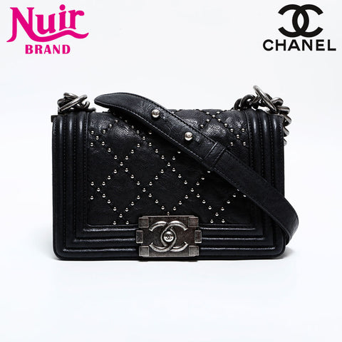CHANEL Mini Boy Chanel Leather Chain Gunmetallic 21st Series Shoulder Bag black WS21659