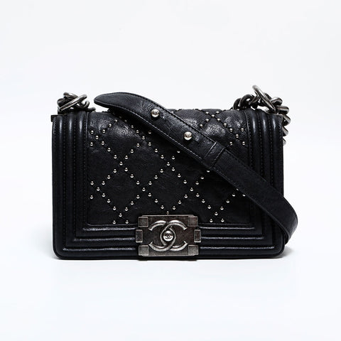 CHANEL Mini Boy Chanel Leather Chain Gunmetallic 21st Series Shoulder Bag black WS21659