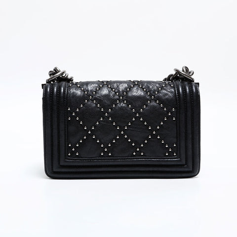 CHANEL Mini Boy Chanel Leather Chain Gunmetallic 21st Series Shoulder Bag black WS21659