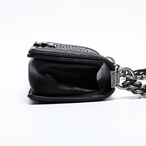 CHANEL Mini Boy Chanel Leather Chain Gunmetallic 21st Series Shoulder Bag black WS21659