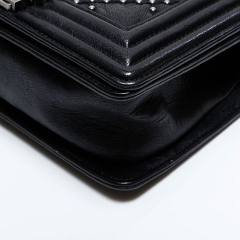 CHANEL Mini Boy Chanel Leather Chain Gunmetallic 21st Series Shoulder Bag black WS21659