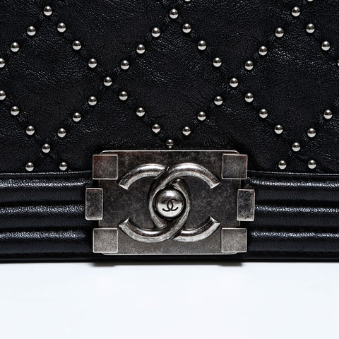 CHANEL Mini Boy Chanel Leather Chain Gunmetallic 21st Series Shoulder Bag black WS21659