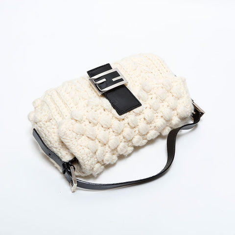 FENDI knit wool mamma bucket Shoulder Bag beige WS21660