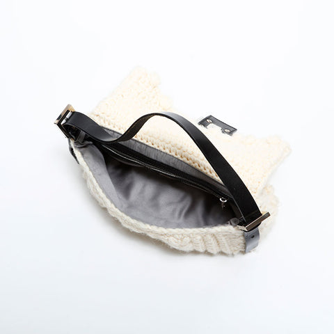 FENDI knit wool mamma bucket Shoulder Bag beige WS21660