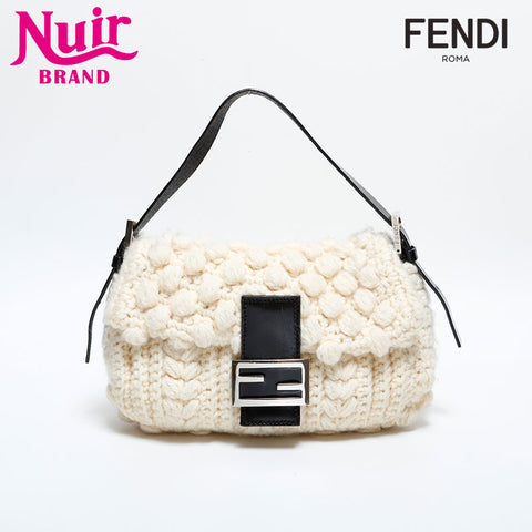 FENDI knit wool mamma bucket Shoulder Bag beige WS21660