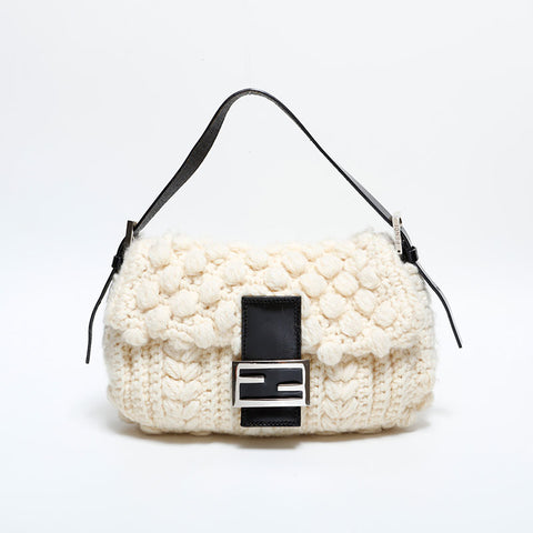 FENDI knit wool mamma bucket Shoulder Bag beige WS21660