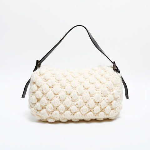 FENDI knit wool mamma bucket Shoulder Bag beige WS21660