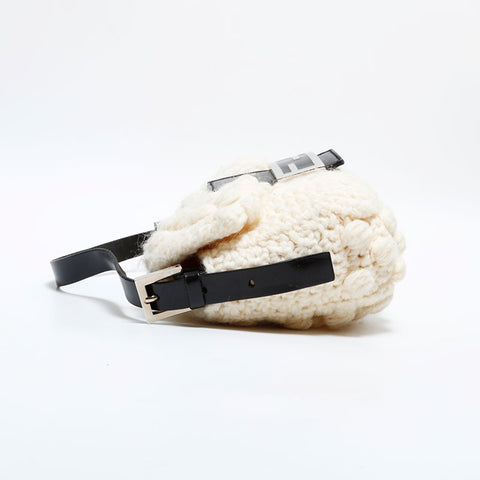 FENDI knit wool mamma bucket Shoulder Bag beige WS21660