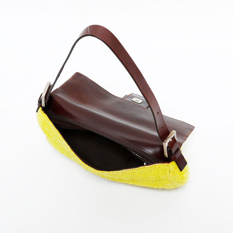 FENDI Mamma Bucket Beads Shoulder Bag yellow WS21661