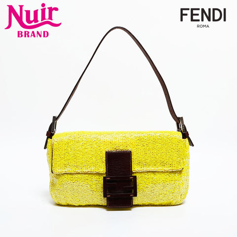 FENDI Mamma Bucket Beads Shoulder Bag yellow WS21661