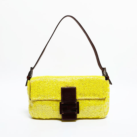 FENDI Mamma Bucket Beads Shoulder Bag yellow WS21661