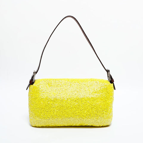 FENDI Mamma Bucket Beads Shoulder Bag yellow WS21661