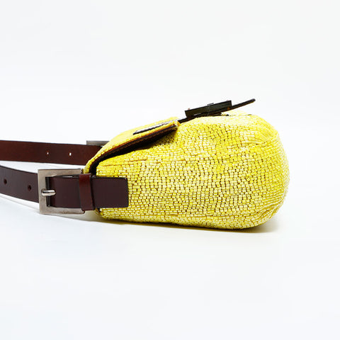 FENDI Mamma Bucket Beads Shoulder Bag yellow WS21661
