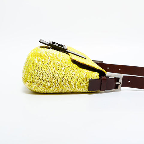 FENDI Mamma Bucket Beads Shoulder Bag yellow WS21661
