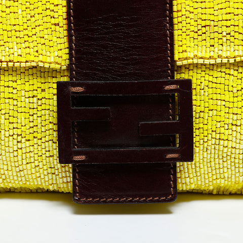 FENDI Mamma Bucket Beads Shoulder Bag yellow WS21661