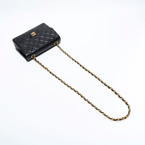 CHANEL 0 Series 1986-1988 Lambskin Mini Matelasse Square Chain Shoulder Bag black WS21662