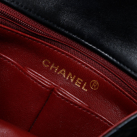 CHANEL 0 Series 1986-1988 Lambskin Mini Matelasse Square Chain Shoulder Bag black WS21662