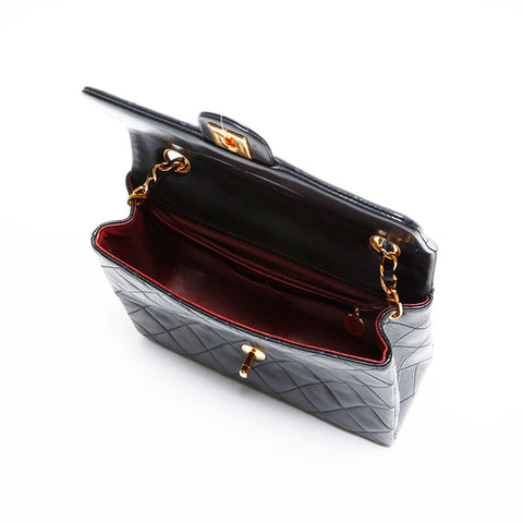 CHANEL 0 Series 1986-1988 Lambskin Mini Matelasse Square Chain Shoulder Bag black WS21662