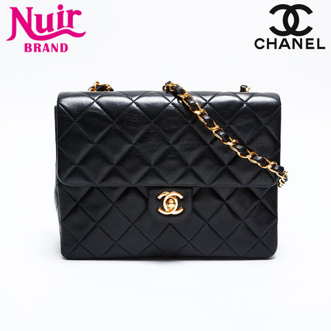 CHANEL 0 Series 1986-1988 Lambskin Mini Matelasse Square Chain Shoulder Bag black WS21662