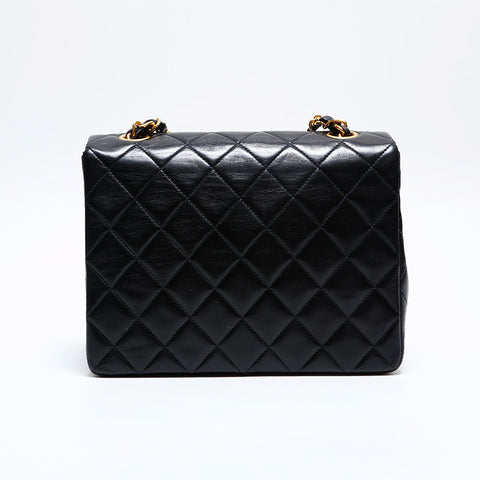 CHANEL 0 Series 1986-1988 Lambskin Mini Matelasse Square Chain Shoulder Bag black WS21662