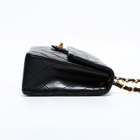 CHANEL 0 Series 1986-1988 Lambskin Mini Matelasse Square Chain Shoulder Bag black WS21662