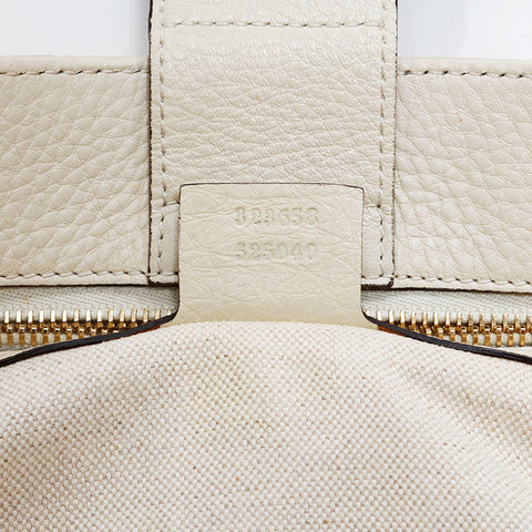 GUCCI Leather Bamboo 2way Shopping Tote Bag white WS21664
