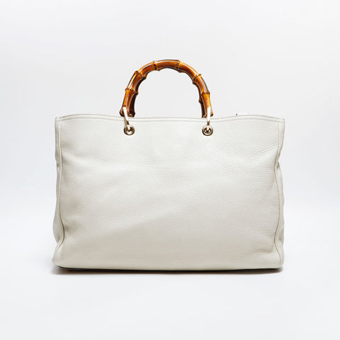 GUCCI Leather Bamboo 2way Shopping Tote Bag white WS21664