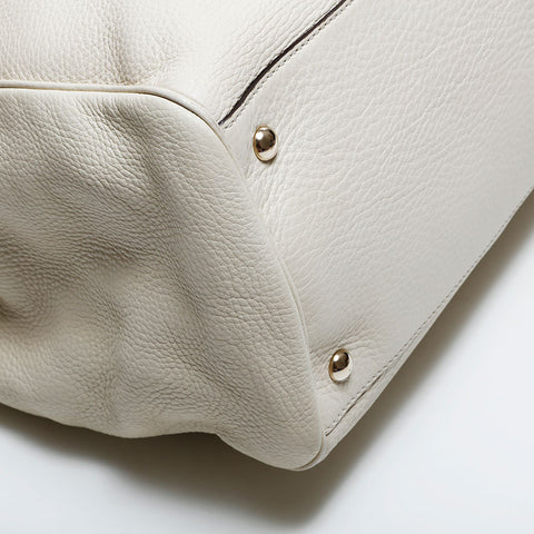 GUCCI Leather Bamboo 2way Shopping Tote Bag white WS21664