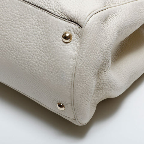GUCCI Leather Bamboo 2way Shopping Tote Bag white WS21664