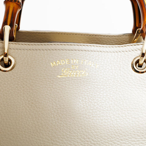 GUCCI Leather Bamboo 2way Shopping Tote Bag white WS21664