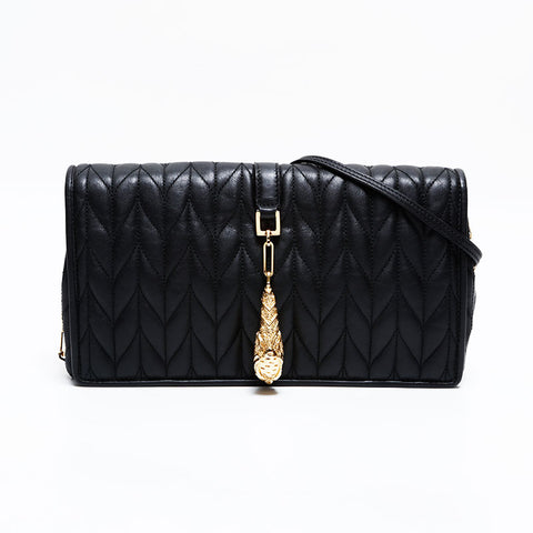 GUCCI Tiger Head Leather Shoulder Bag black WS21665
